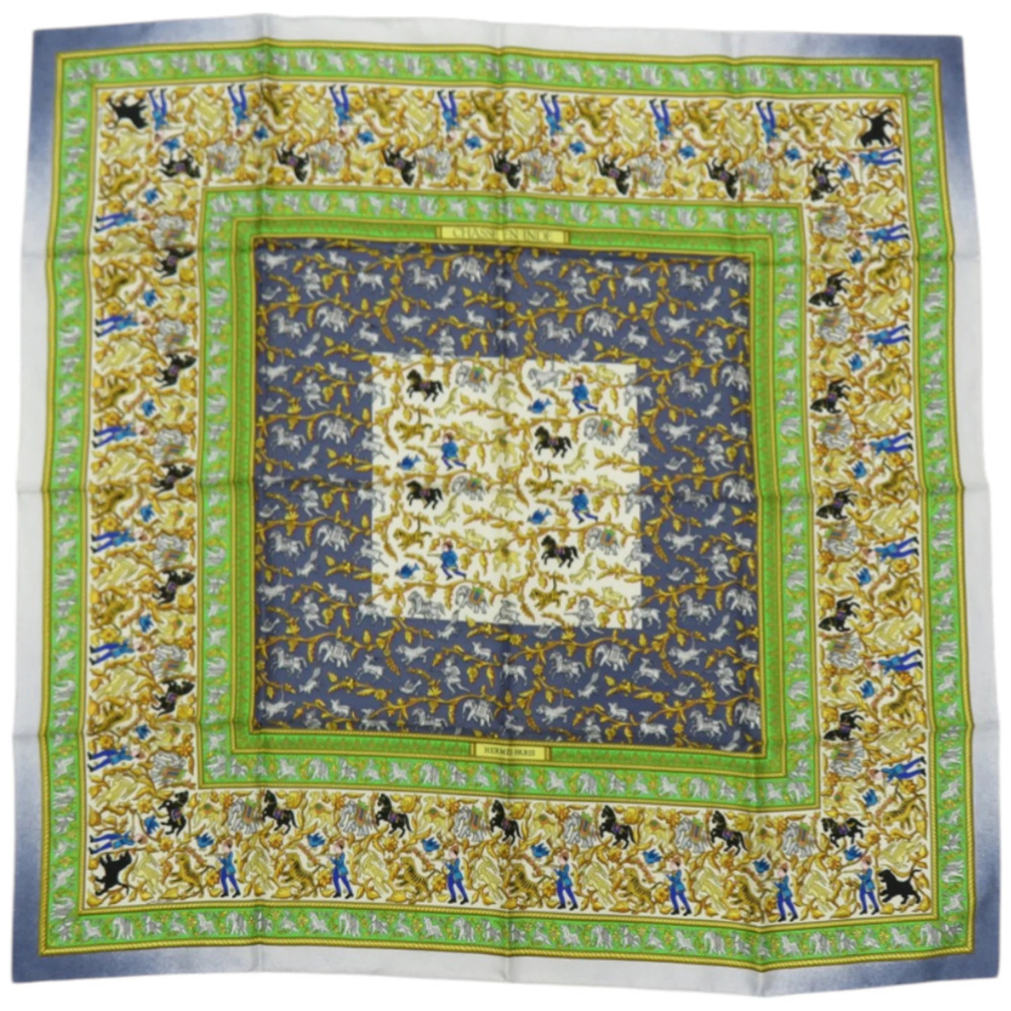 Hermes Authentic Green Silk Scarf